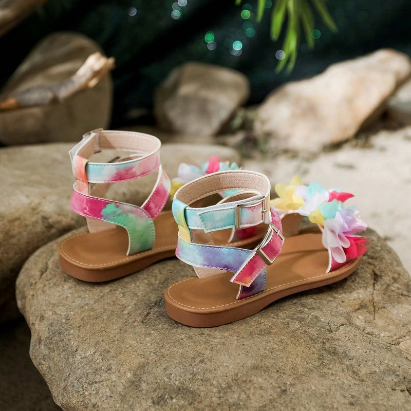 Cross-Border Export Korean-Style Chic Soft Sole Girls’ Princess Sandals, Sweet Floral Details, Petite and Unique Crisscross Design, Flat Sandals
