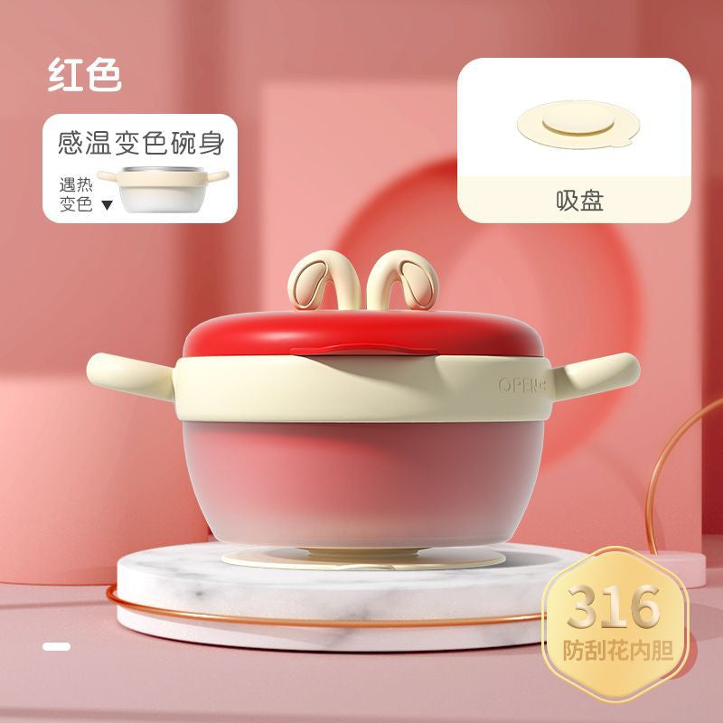 Insulation Bowl 316 Stainless Steel Liner Baby Food Bowl Temperature-sensitive Color-changing Bowl Removable and Washable Baby Heating Tropical Suction Cup