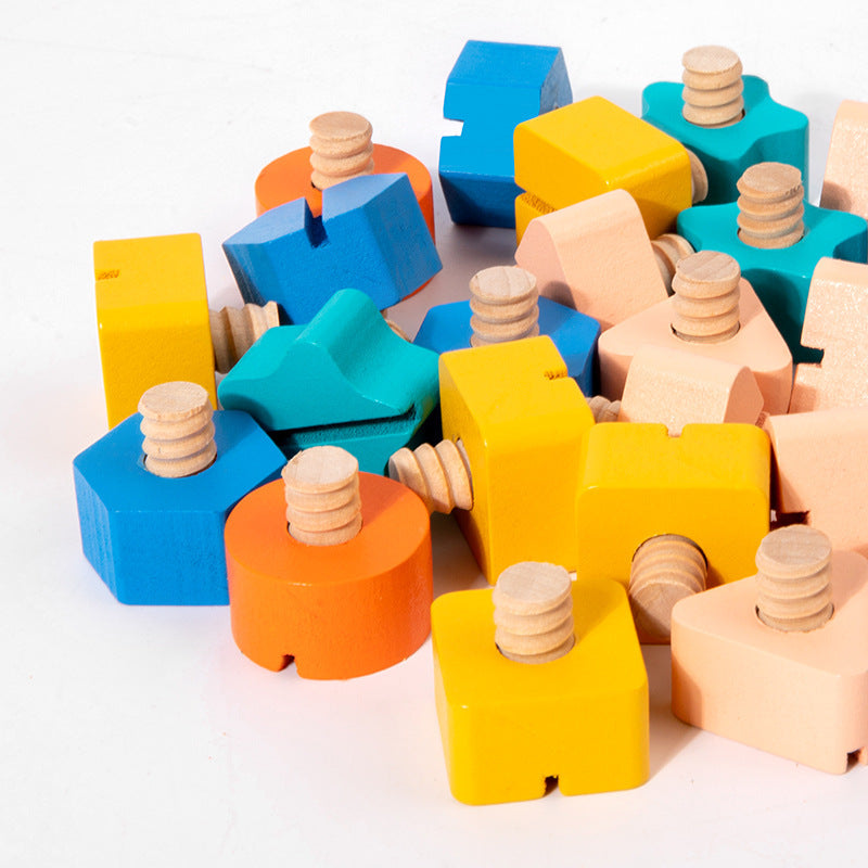 Cartoon wooden children's fun twist screw baby nut puzzle board shape color cognition early education educational toys