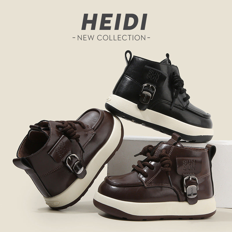 Kids Martin Boots 2026 Spring & Autumn New Style—Boys’ Short Boots, English Fashion, Girls’ Leather Boots, Soft Sole Baby Shoes