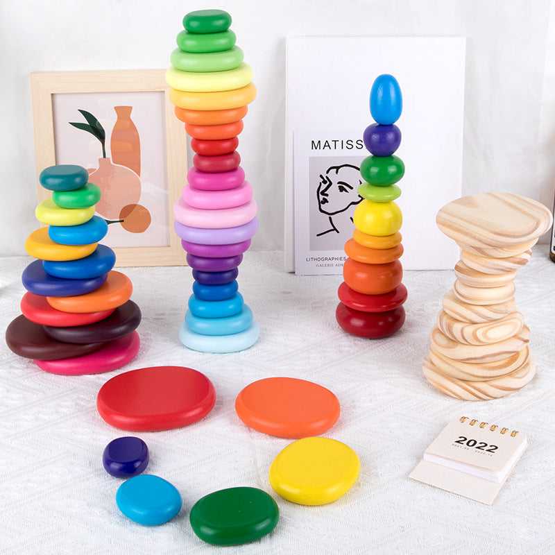 Rainbow Healing Stones Baby Color Cognitive Imagination Training Children's Educational Stacking High Assembling Toys