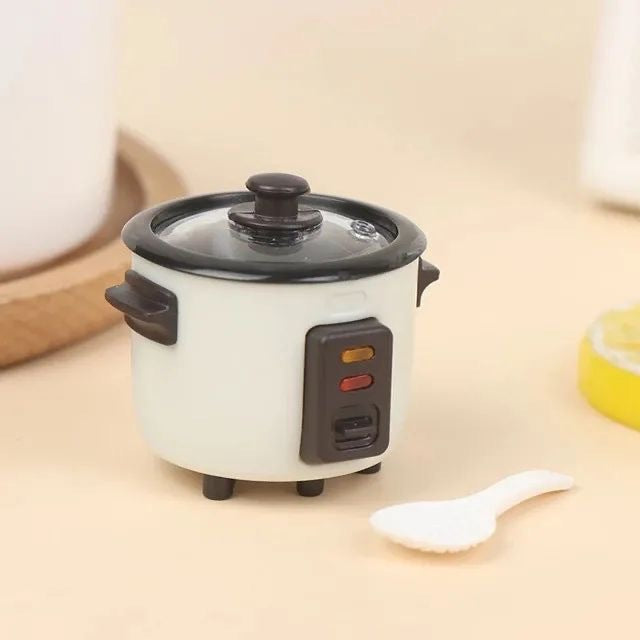 Miniature mini rice cooker model doll house mini kitchen food play 1:12 play rice cooker with rice spoon
