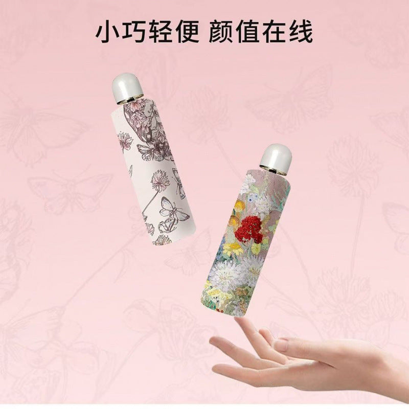 Anti-ultraviolet Flower Umbrella Sun Protection Sunny Umbrella Dual-purpose Small Portable Sun Umbrella Black Glue