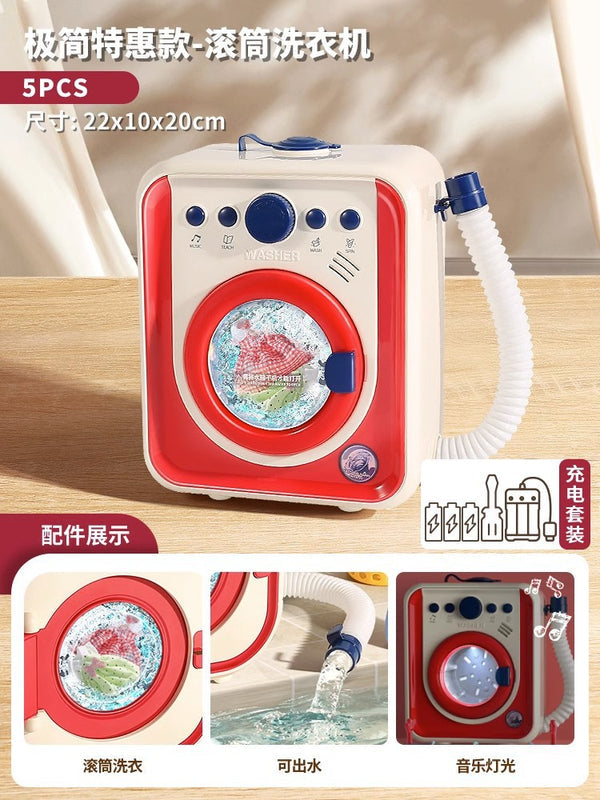 Kids Large Pretend Washing Machine, Water-Add Roller Electric Laundry Machine Toy to Wash Socks, Pretend Play Gift
