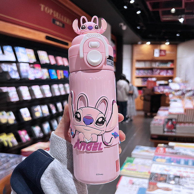Nick Kidsren's Double-Drink Thermos Cup for Girls 316 Stainless Steel Portable Straw Cup for Primary School Students to Go to School Anti-Fall Water Kettle