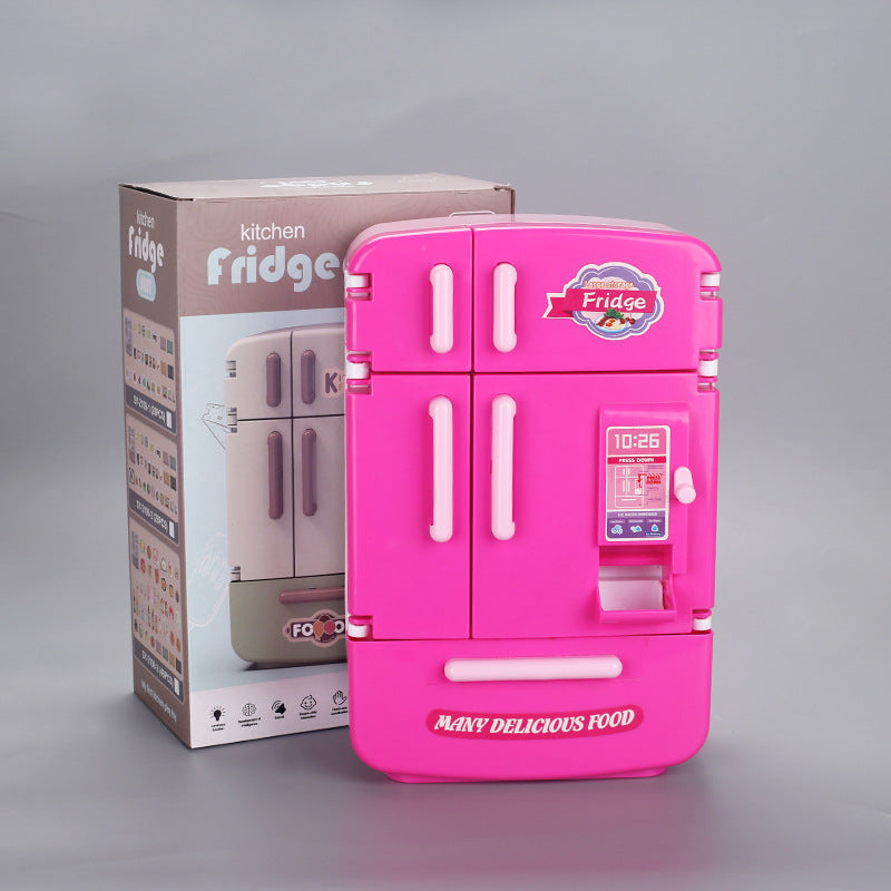 Imitation Kids Mini Kitchen Living Room Pretend Play Toy Double-Door Large Refrigerator Model Miniature Collectible Food Display