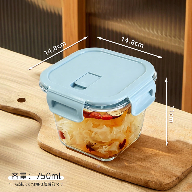Glass Soup Bowl Household Sealed Square Microwave Heating Special Bowl for Office workers Adult Lunch Box with Lid for Fresh Keeping