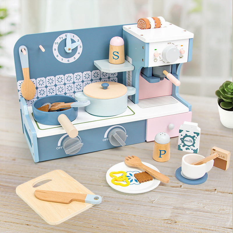 Kids Pretend Play Tea Set & Dessert Set, Role-Play Wooden Toys for Preschool Kindergarten, Imaginative Housekeeping Pretend Play