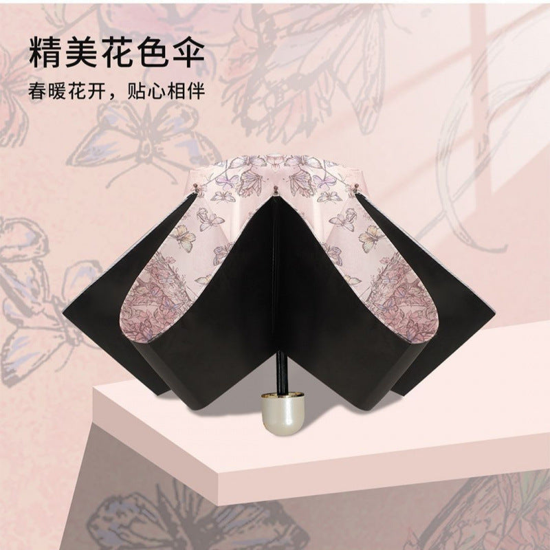 Anti-ultraviolet Flower Umbrella Sun Protection Sunny Umbrella Dual-purpose Small Portable Sun Umbrella Black Glue