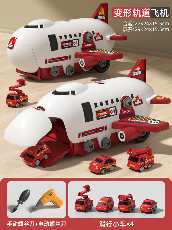 Modular Toy Airplane Children’s Educational Screw-Drilling Assemble Toy for Kids | Toddler Learning Building Tool for Boys with Inertia Engineering Car