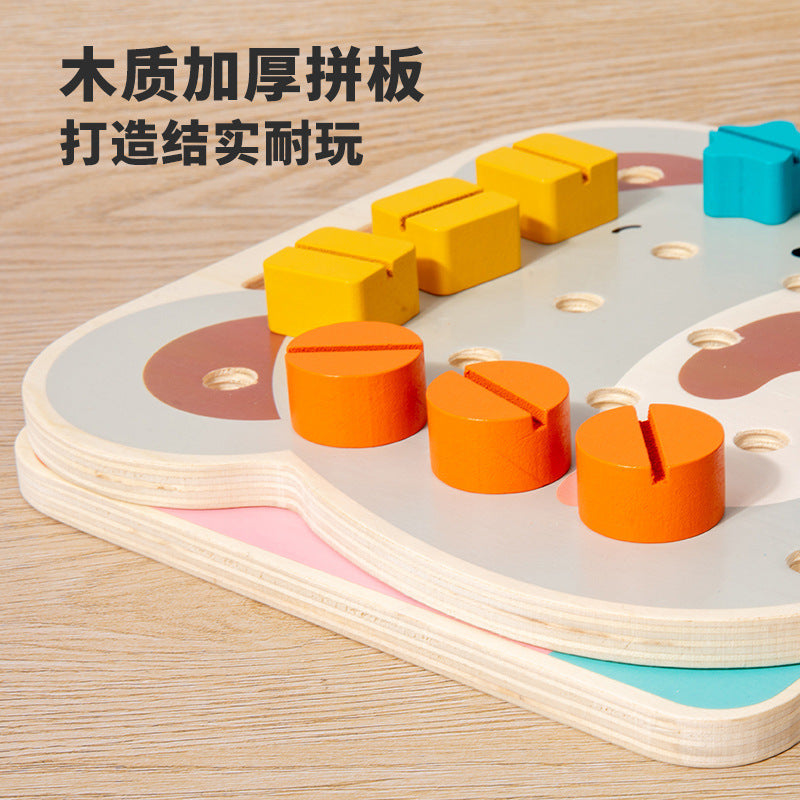 Cartoon wooden children's fun twist screw baby nut puzzle board shape color cognition early education educational toys