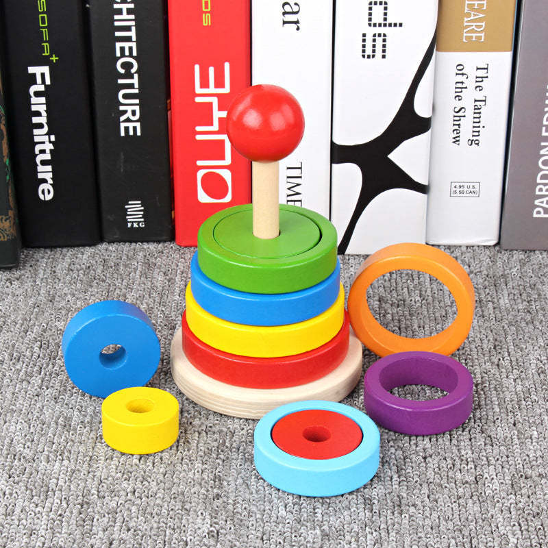 TikTok Same Wooden Rainbow Tower Set Stacked Music Building Blocks Children's Educational Shape Matching Set Tower Toy