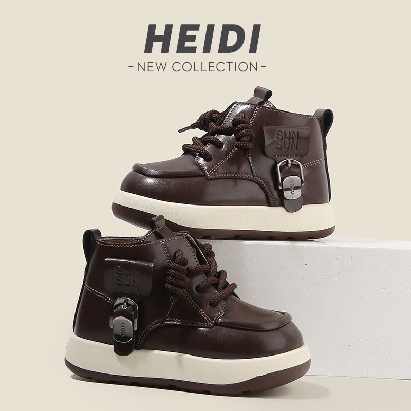 Kids Martin Boots 2026 Spring & Autumn New Style—Boys’ Short Boots, English Fashion, Girls’ Leather Boots, Soft Sole Baby Shoes