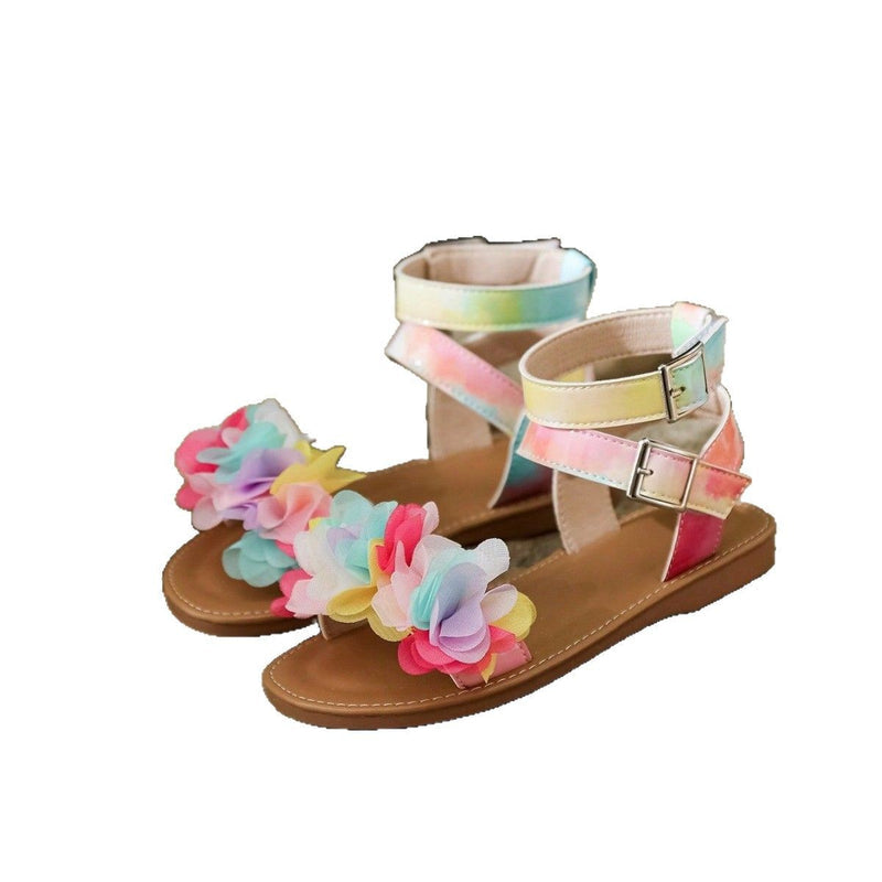 Cross-Border Export Korean-Style Chic Soft Sole Girls’ Princess Sandals, Sweet Floral Details, Petite and Unique Crisscross Design, Flat Sandals