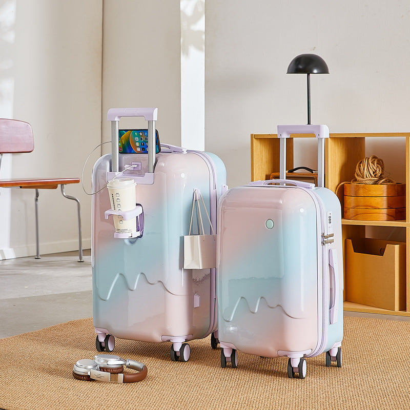Gradient Ice Cream Suitcase, Popular among Girls, High Appearance Value, 24-Inch Travel Trolley Case, 20-Inch Password Box, Student 26inch