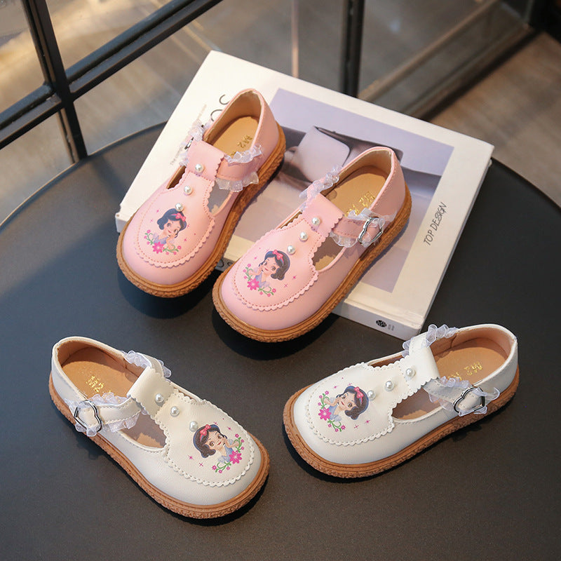2025 Spring & Autumn New Lace Mary Jane Shoes for Girls, Student Soft Sole Princess Shoes, Non-Slip Button Shoes, Baby First-Walker Shoes