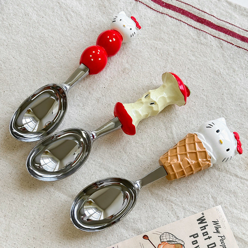 Cute Cat Spoon for Personal Use, High-End and Exquisite Ice Cream Spoon for Girls, Food-Grade Apple Corer