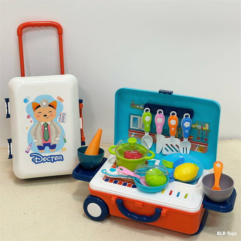 Happy Little Chef Trolley Box Meal Kitchen Utensils Doctor Makeup Craftsman Kidsren's Play House Toys Educational Baby