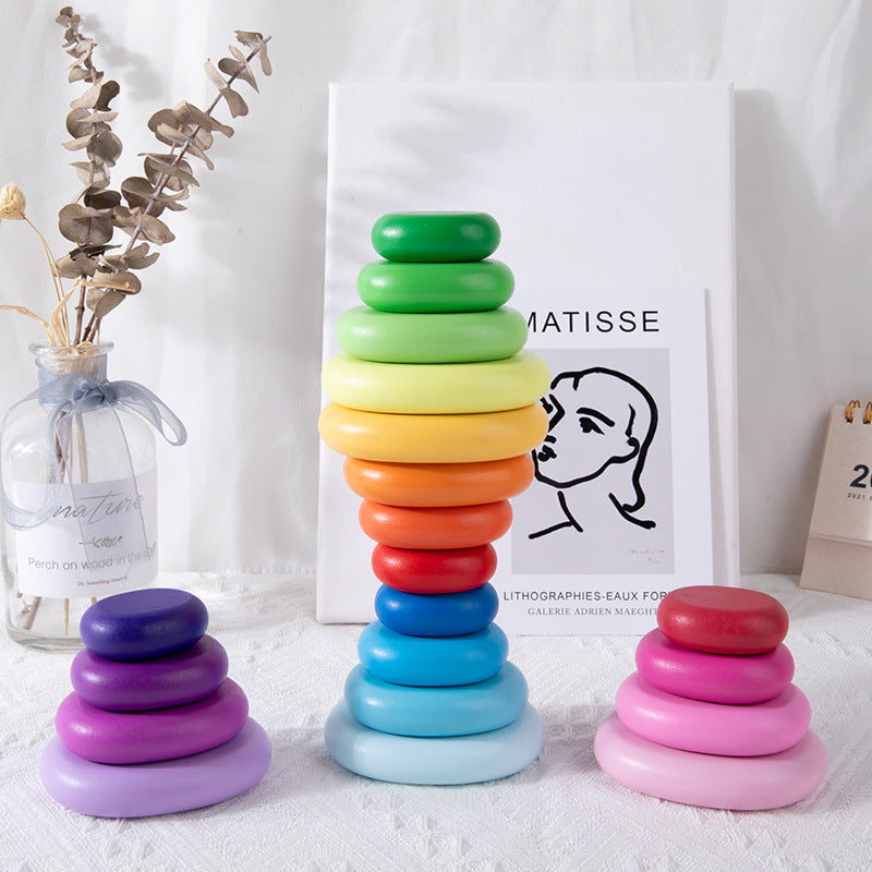 Rainbow Healing Stones Baby Color Cognitive Imagination Training Children's Educational Stacking High Assembling Toys