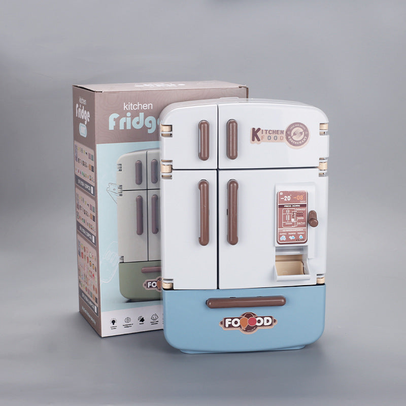 Imitation Kids Mini Kitchen Living Room Pretend Play Toy Double-Door Large Refrigerator Model Miniature Collectible Food Display