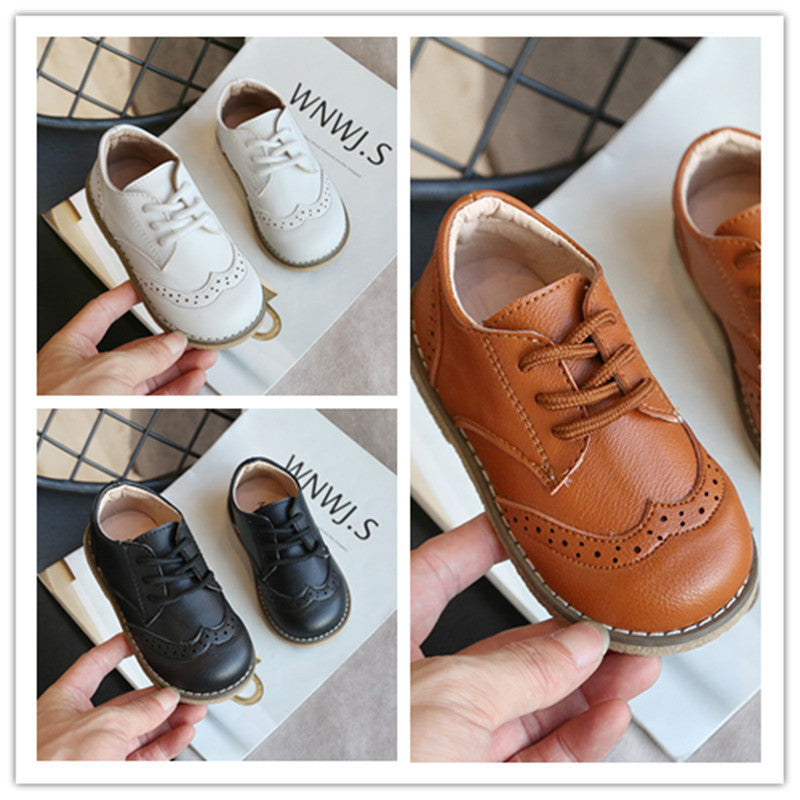 Children's Brogue Shoes Spring New British Style Small Leather Shoes Boys Soft Sole Non-Slip Baby Flats Trbottomy Kidsren's Shoes
