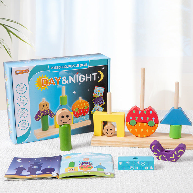Day and Night Creative Pile Matching Building Blocks 2-3 Years Old 6 Baby Enlightenment Early Education Puzzle Board Game Toy Kindergarten