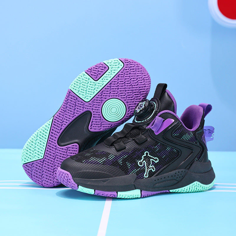 Children's Basketball Shoes 2026 Autumn Rotating Buckle Boys' Sports Shoes for Older Kids Practical Basketball Shoes Wholesale