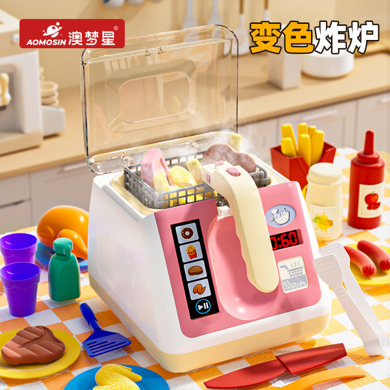 Dream Star Kids Pretend Play Kitchen Toy Color-Changing “Explosion” Oven Baby Cooking Set—Pretend Fries & Rice for Girls’ Playtime Gift