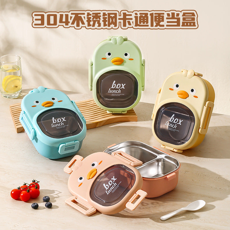 304 Stainless Steel Cute Cartoon Color-Block Lunch Box for Kids, School Cafeteria Meal Bento Box, Portable Lunch Container