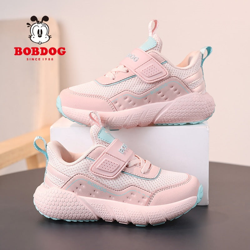 Babudou Girls' 2026 Spring and Autumn Breathable Mesh Sneakers Lightweight and Comfortable Velcro Girls' Slip-On Running Shoes