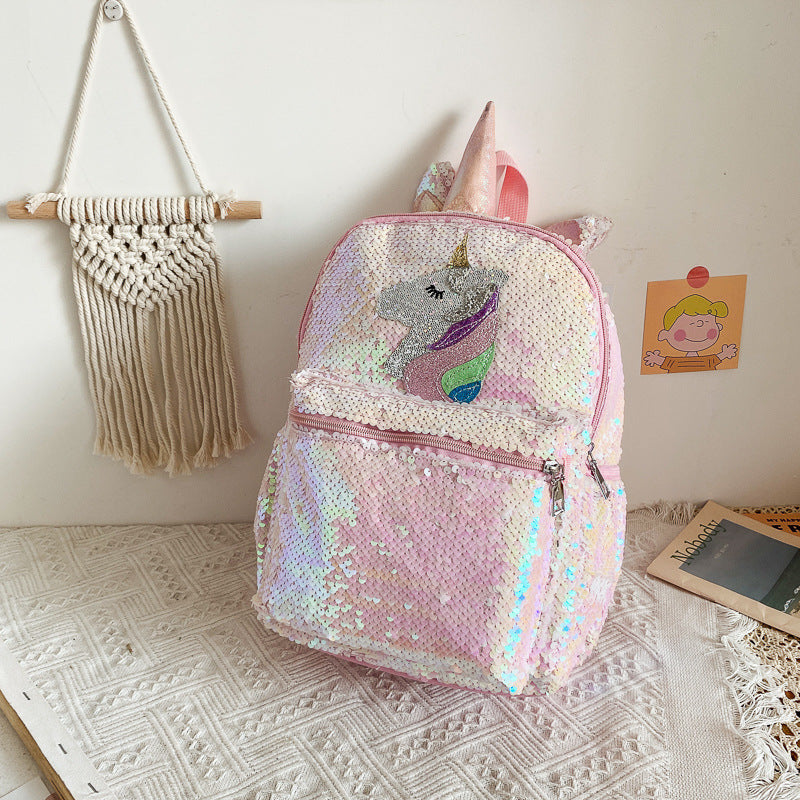 New Cross-Border Fashion Kids Sequin Backpack Pink Lightweight Cute Cartoon Mini Bag Custom Logo Compatible All-Match