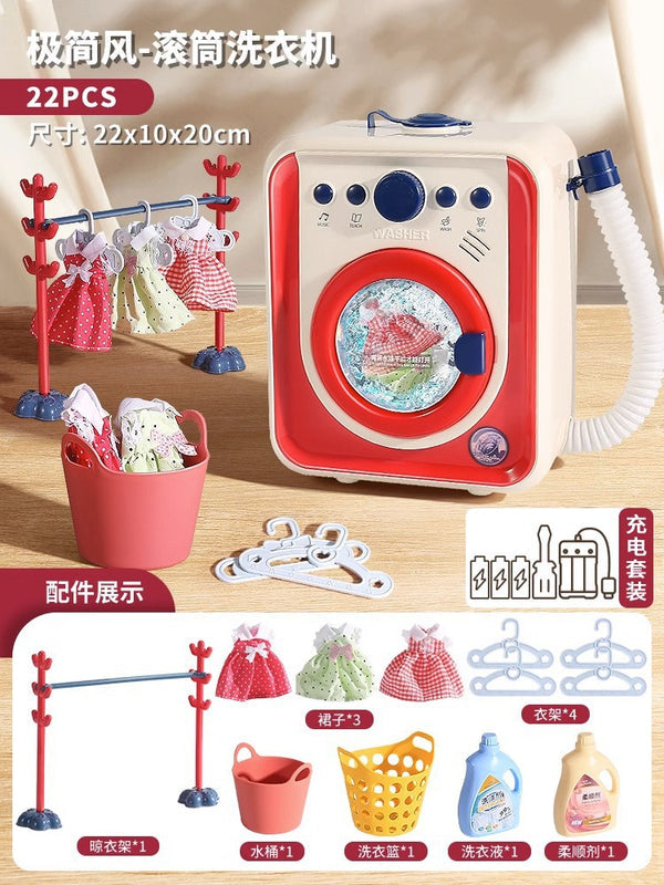 Kids Large Pretend Washing Machine, Water-Add Roller Electric Laundry Machine Toy to Wash Socks, Pretend Play Gift