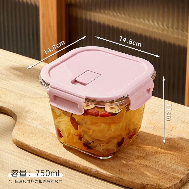 Glass Soup Bowl Household Sealed Square Microwave Heating Special Bowl for Office workers Adult Lunch Box with Lid for Fresh Keeping