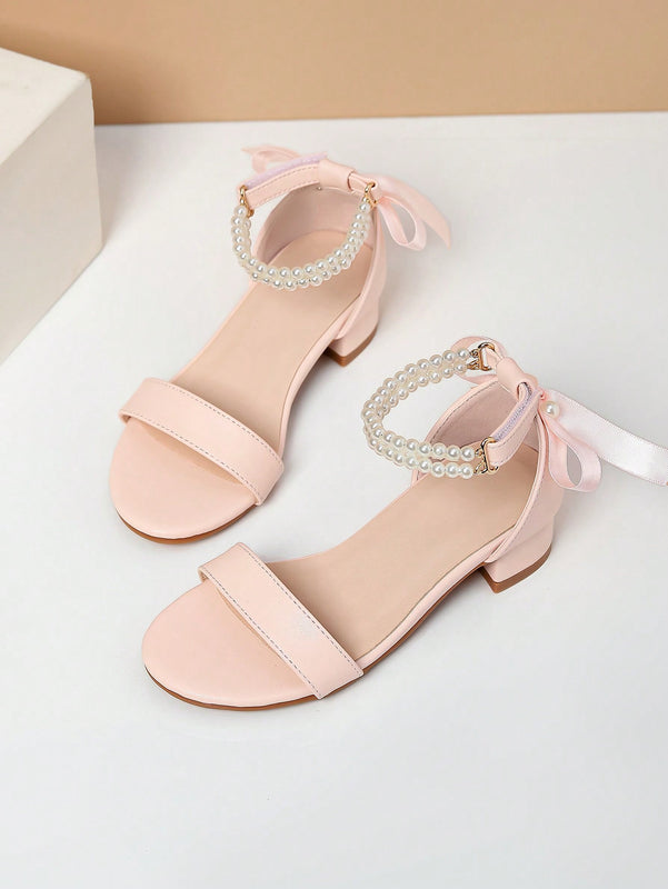 Cross-Border Exclusive 2026 New Style Elegant High-Heel Sandals for Girls, One-Strap Design with Pearl Butterfly Bow Decoration