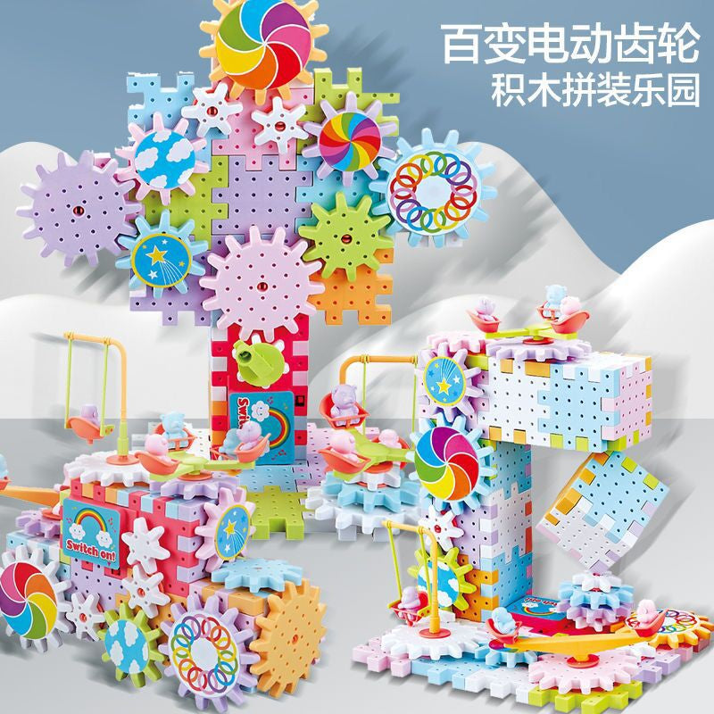 Cross-Border Versatile Electric Educational Building Blocks Mechanical Gear Rotating DIY Building Blocks Children's Educational Assembly Toy Set