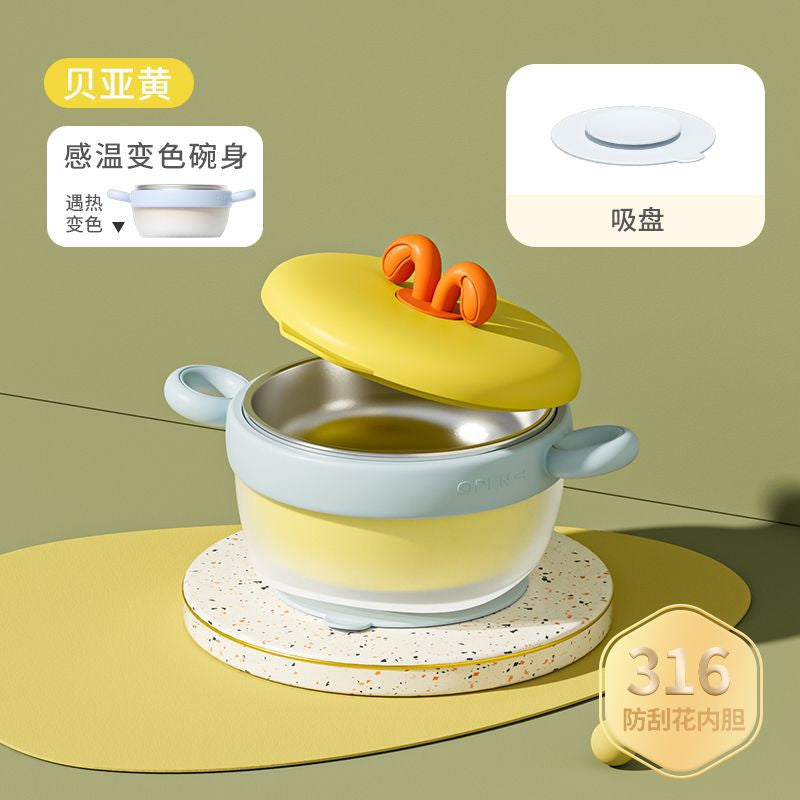 Insulation Bowl 316 Stainless Steel Liner Baby Food Bowl Temperature-sensitive Color-changing Bowl Removable and Washable Baby Heating Tropical Suction Cup