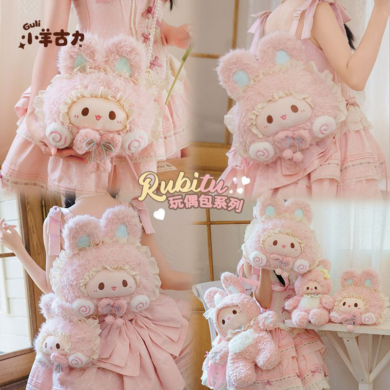 [Purple Summer] Rubitu Rabbit Cute Plush Backpack, Lolita Big Face Crossbody Bag