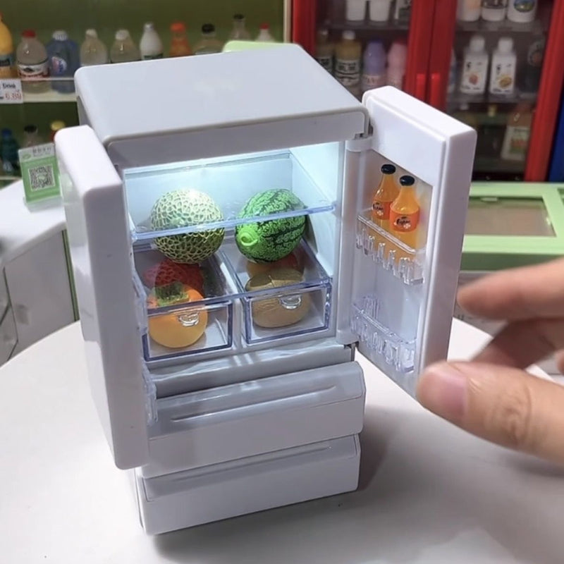 New Model of Dollhouse Dollhouse Double-Door Refrigerator with Lights 1:12 Miniature Food Toy Mini Model Scene