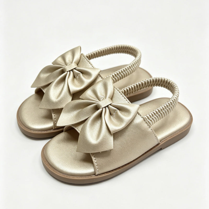 2026 Summer Girls’ Two-Way Sandals with Bow Details, Slip-On Slides with Ankle Strap, Soft Sole Anti-Slip Versatile Princess Shoes for Everyday Wear