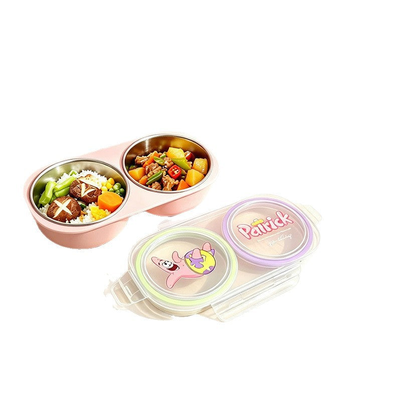 SpongeBob SquarePants & Patrick Star Two-Compartment Lunch Box 304 Stainless Steel, Lightweight Meal Prep Container for Healthy Low-Fat Meals, Fruit Box