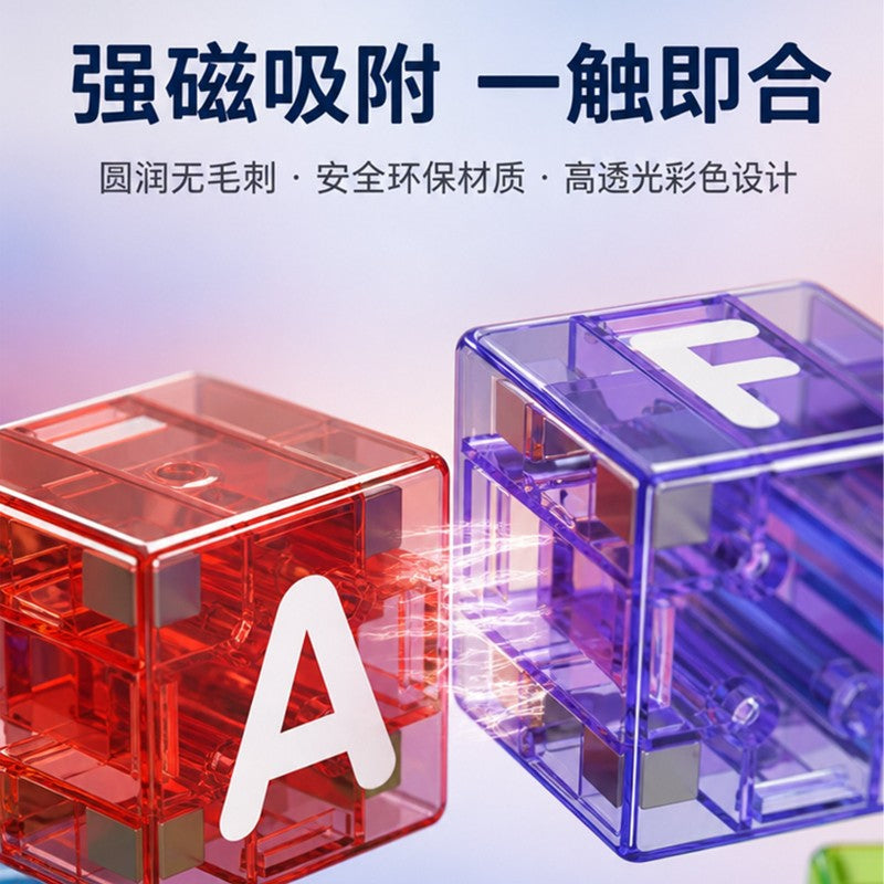 Magnetic Tile Blocks Set in Iron Box, Letters & Numbers Puzzle, Educational Geometric Cubes for Early Learning Building Toys