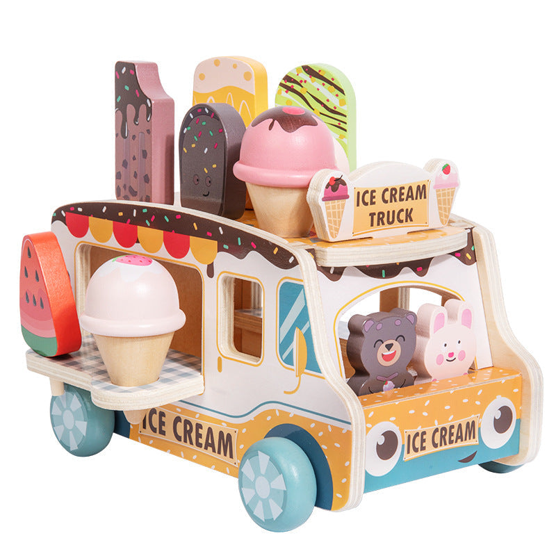 Cross-Border Children's Pretend Ice Cream Shop Toy Cart, Ice Cream Kitchen Cart, Wooden Toy