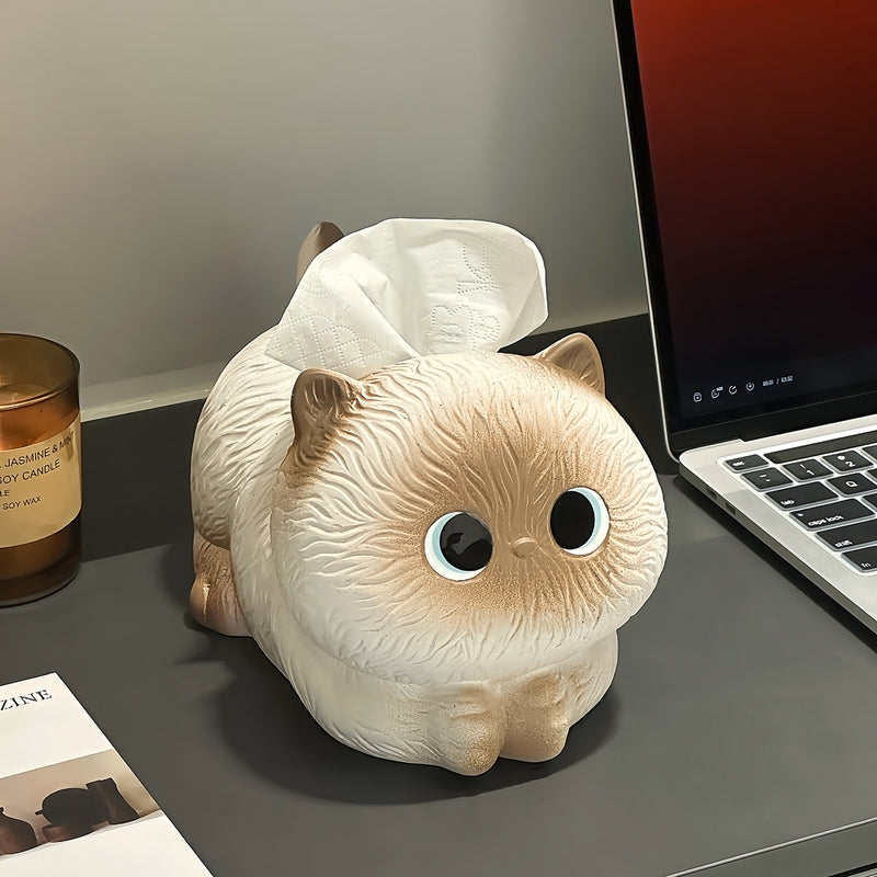 Adorable Siamese Cat Tissue Box Cute Napkin Holder for Living Room Coffee Table—Creative Home Paper Towel Dispenser
