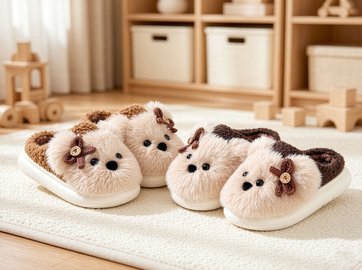 Kids cotton slippers girlscute puppy autumn winterindoorthick solenon-slip cartoonheattech boys' furry slippers