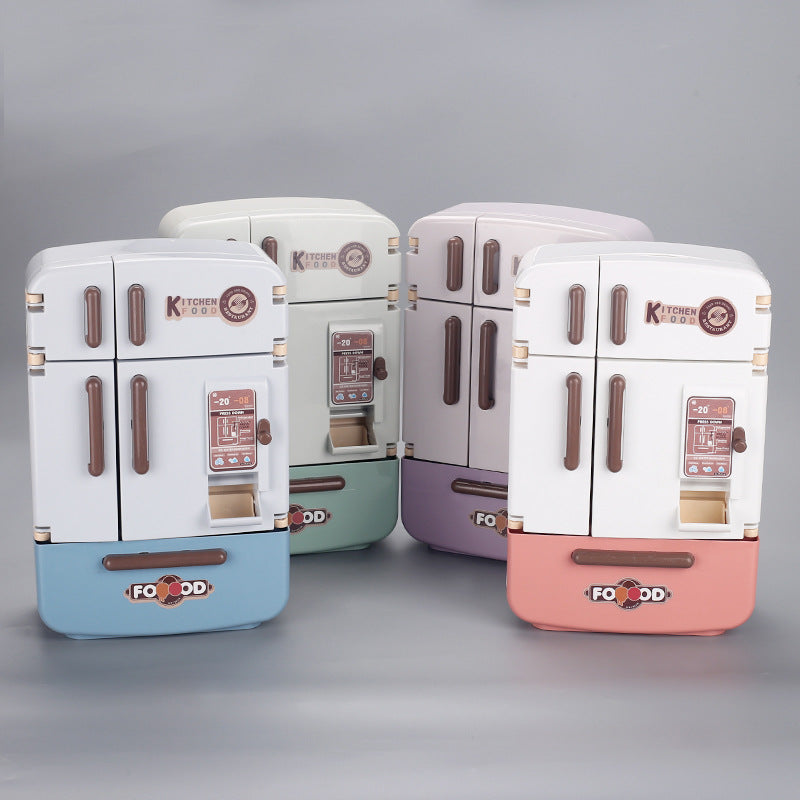 Imitation Kids Mini Kitchen Living Room Pretend Play Toy Double-Door Large Refrigerator Model Miniature Collectible Food Display