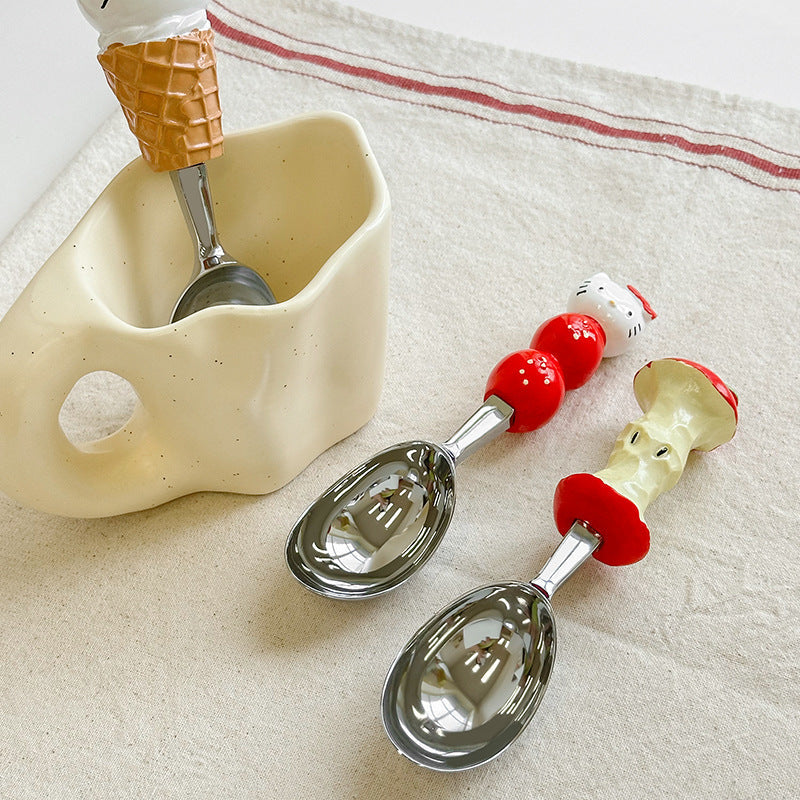 Cute Cat Spoon for Personal Use, High-End and Exquisite Ice Cream Spoon for Girls, Food-Grade Apple Corer