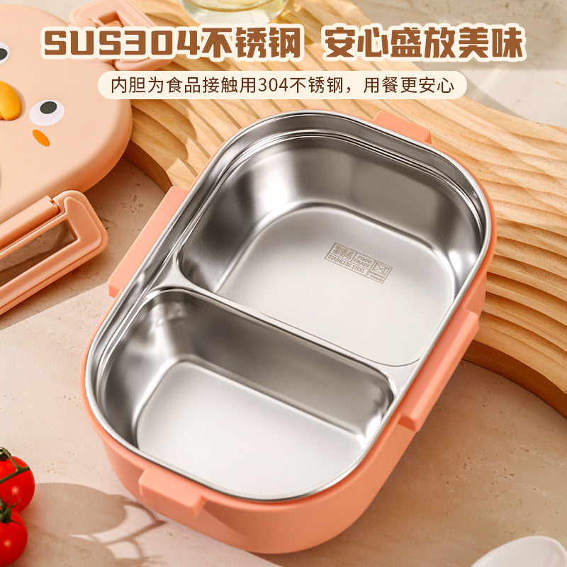 304 Stainless Steel Cute Cartoon Color-Block Lunch Box for Kids, School Cafeteria Meal Bento Box, Portable Lunch Container