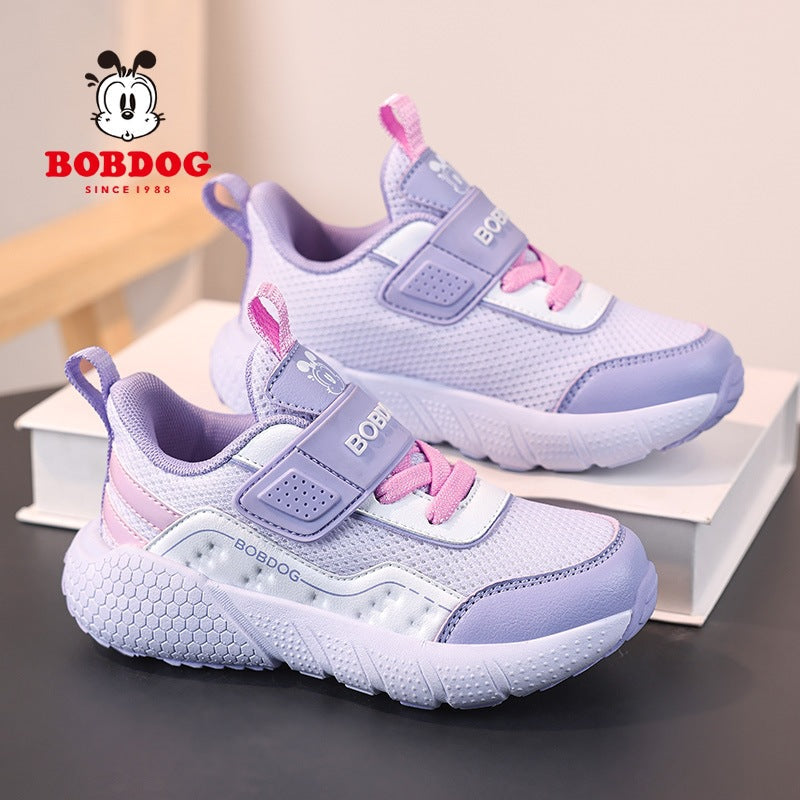 Babudou Girls' 2026 Spring and Autumn Breathable Mesh Sneakers Lightweight and Comfortable Velcro Girls' Slip-On Running Shoes