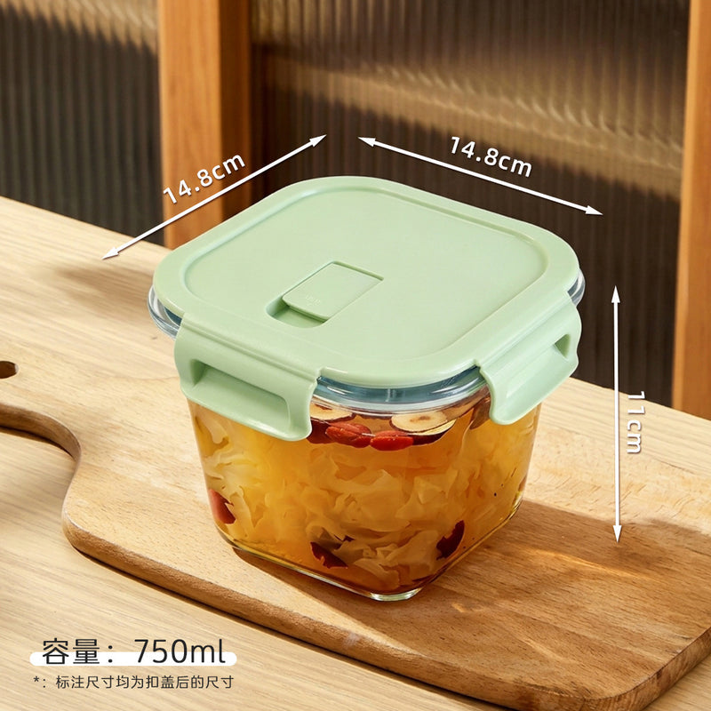 Glass Soup Bowl Household Sealed Square Microwave Heating Special Bowl for Office workers Adult Lunch Box with Lid for Fresh Keeping