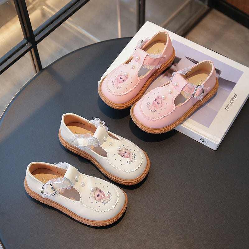2025 Spring & Autumn New Lace Mary Jane Shoes for Girls, Student Soft Sole Princess Shoes, Non-Slip Button Shoes, Baby First-Walker Shoes